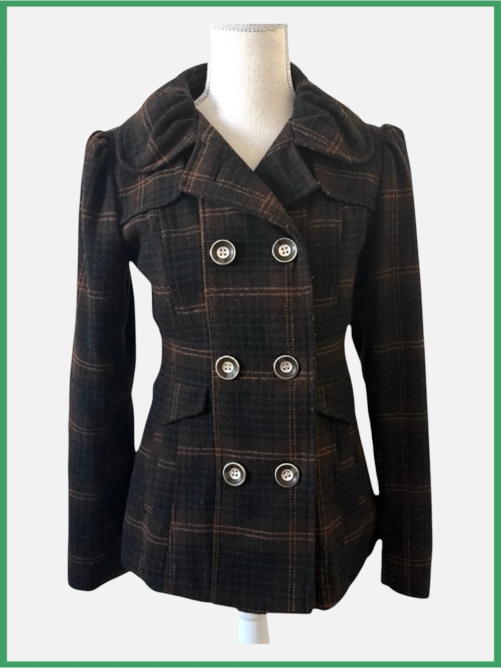 Hydraulic Plaid Double Breasted Brown Pea Coat